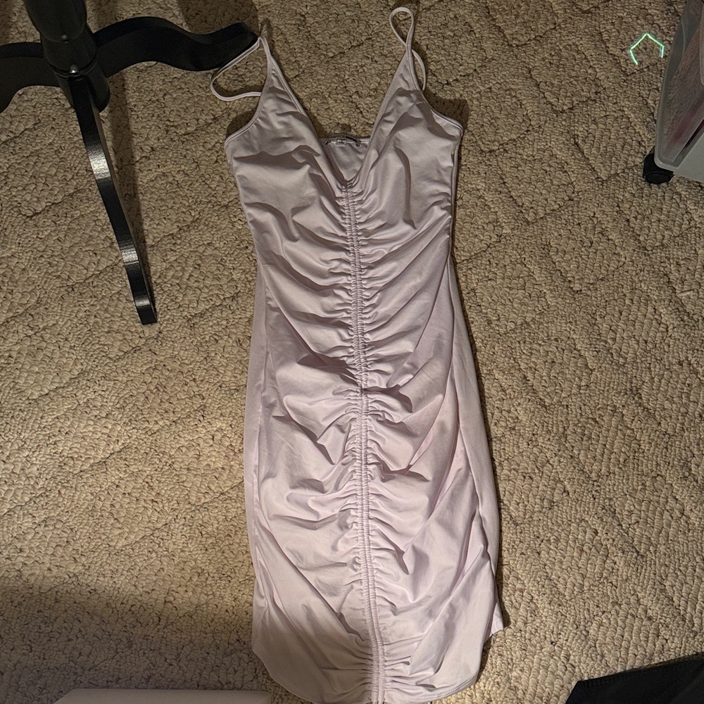 Ruched white Spaghetti Strap Dress